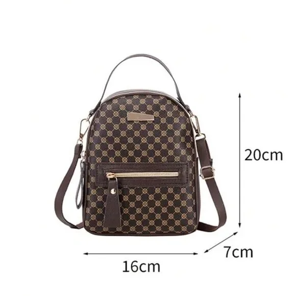 Mini Coffee Brown Backpack – Lightweight PU Leather Bag - Picture 2 of 6